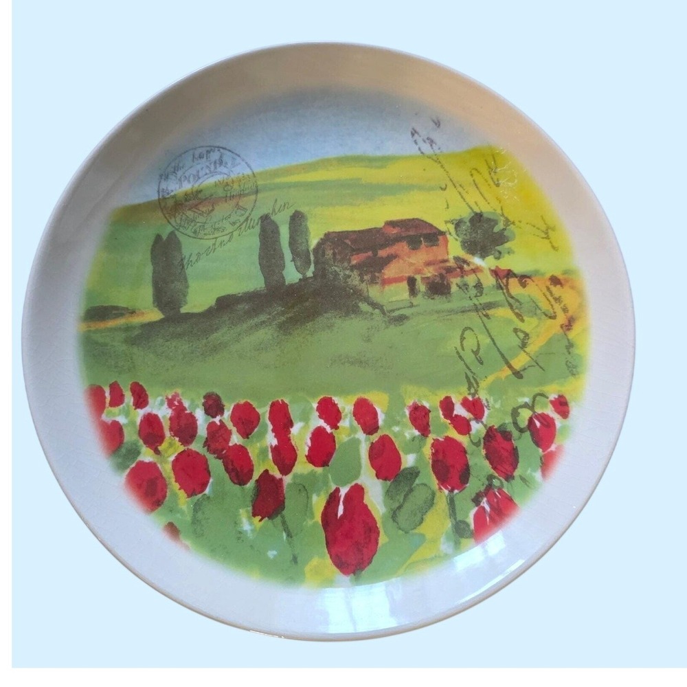 Ceramisia Italian Cream Tuscan Landscape Plate, Mediterranean Home Decor